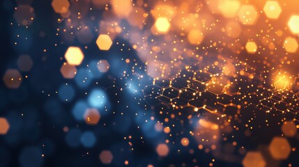 Obraz premium A futuristic abstract background featuring interconnected hexagons filled with glowing lights, perfect for innovation and creativity themes.