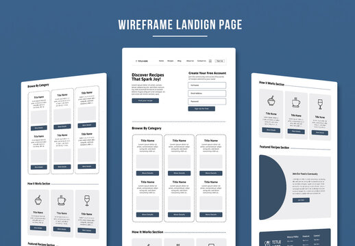 Delicious Recipes Wireframe Landing Page