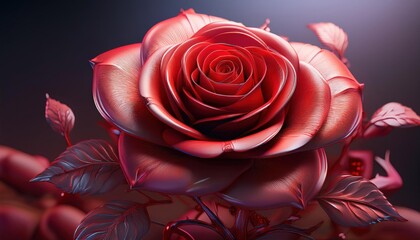 Delicate 3D Rose with Soft Pink Petals and Green Stem for Romantic Designs