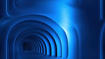 Obraz premium Abstract blue curved tunnel with futuristic arch design and soft lighting