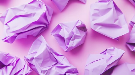 Crumpled Purple Paper Pieces On Pink Background