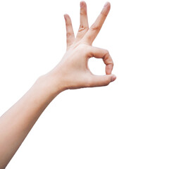 Hand showing ok sign, Hand isolated on white background