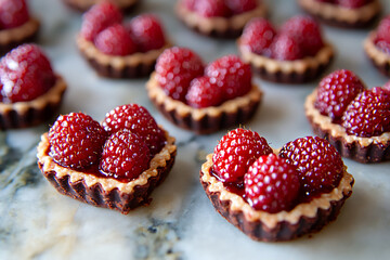  heart-shaped chocolate raspberry tarts