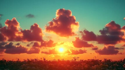 Fototapeta premium Vibrant Sunset Over a Field of Flowers