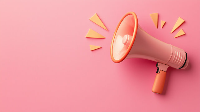 vibrant megaphone on pink background, symbolizing communication and announcements. Its playful design adds cheerful touch to any message