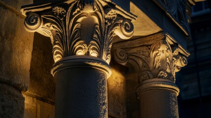 Intricate Decorative Stone Carvings with Soft Lighting