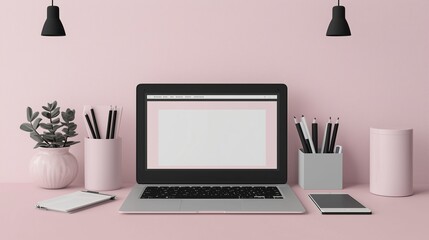 Fototapeta premium Minimalist Workspace with Essential Marketing Equipment