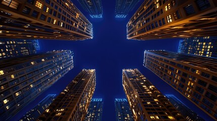 Fototapeta premium Nighttime skyscrapers illuminated urban cityscape photograph modern environment aerial view urban life