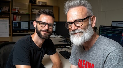 Mentoring session between young and senior professionals office environment digital content collaborative space knowledge sharing