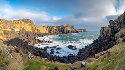 Dramatic Coastal Cliffs and Ocean Waves 
