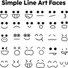 Set Of Simple Line Art Faces