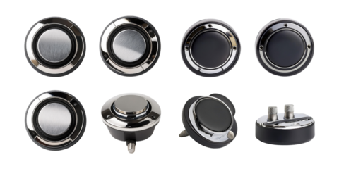 Various Chrome Buttons on Transparent Background