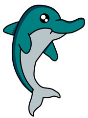 cute dolphin jumping isolated on white or transparent background vector art, adorable kawaii style dolphin