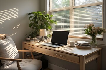 Interior design of minimalist and multifunctional with a home office in the bedroom