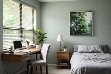 Fototapeta premium Interior design of minimalist and multifunctional with a home office in the bedroom