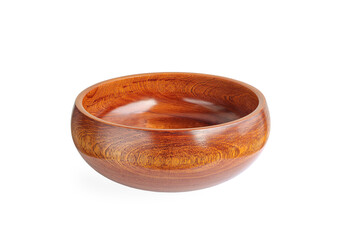 Empty wooden bowl isolated on white background with clipping path. handcrafted cooking utensils 