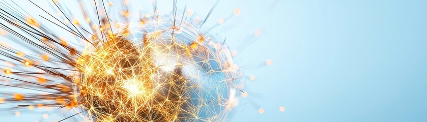 Fototapeta premium An abstract representation of bright, glowing sparks radiating outward against a soft blue background, symbolizing energy and creativity.