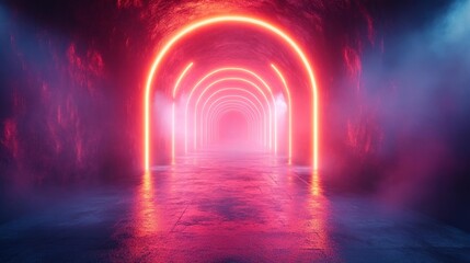 Fototapeta premium Abstract Futuristic Scene with Glowing Geometric Doorway. Generative AI