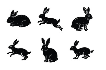 Rabbit silhouette set illustration on a white background. Animal silhouette collection for easter day