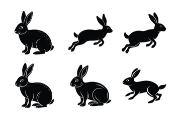 Fototapeta premium Rabbit silhouette set illustration on a white background. Animal silhouette collection for easter day