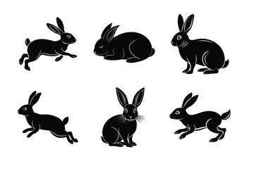 Rabbit silhouette set illustration on a white background. Animal silhouette collection for easter day