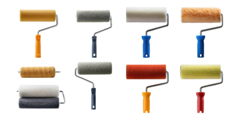 Colorful Paint Rollers on Transparent Background