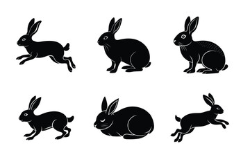 Rabbit silhouette set illustration on a white background. Animal silhouette collection for easter day