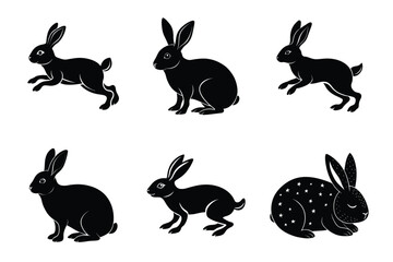 Rabbit silhouette set illustration on a white background. Animal silhouette collection for easter day