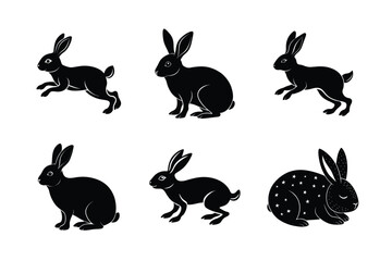 Rabbit silhouette set illustration on a white background. Animal silhouette collection for easter day