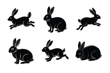 Rabbit silhouette set illustration on a white background. Animal silhouette collection for easter day