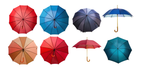 Colorful Umbrellas on Transparent Background