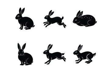 Rabbit silhouette set illustration on a white background. Animal silhouette collection for easter day