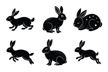 Rabbit silhouette set illustration on a white background. Animal silhouette collection for easter day