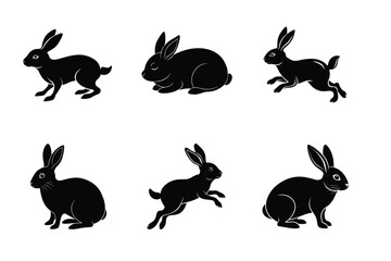 Rabbit silhouette set illustration on a white background. Animal silhouette collection for easter day