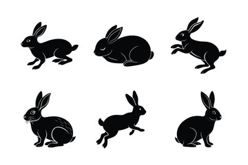 Rabbit silhouette set illustration on a white background. Animal silhouette collection for easter day