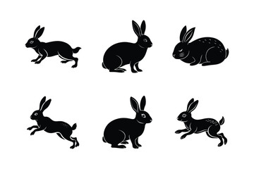 Rabbit silhouette set illustration on a white background. Animal silhouette collection for easter day