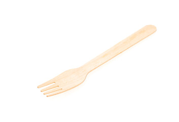 Biodegradable wooden fork isolated on white background