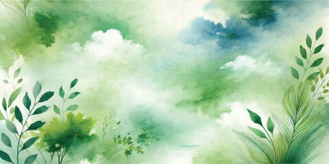 Obraz premium Soft Abstract Watercolor Background with Green and Peach Tones