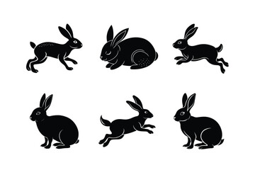 Rabbit silhouette set illustration on a white background. Animal silhouette collection for easter day