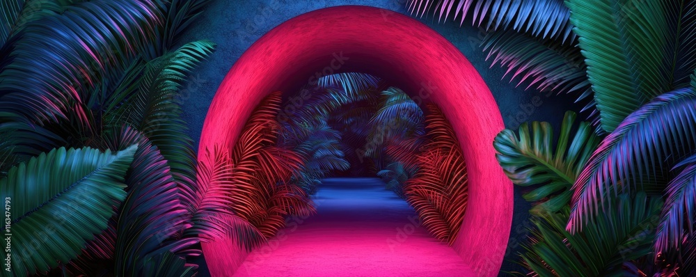 Aufkleber mystical lush idea. a vibrant tunnel adorned with lush greenery and vivid colors creating a surreal 