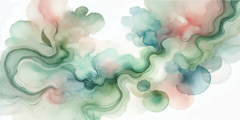 Soft Abstract Watercolor Background with Green and Peach Tones