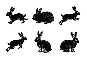 Rabbit silhouette set illustration on a white background. Animal silhouette collection for easter day