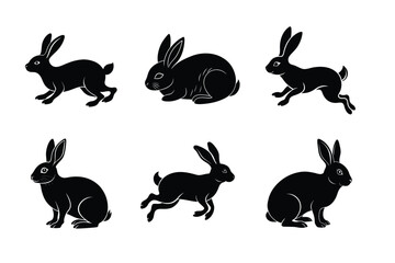 Rabbit silhouette set illustration on a white background. Animal silhouette collection for easter day