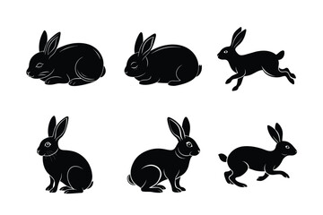 Rabbit silhouette set illustration on a white background. Animal silhouette collection for easter day