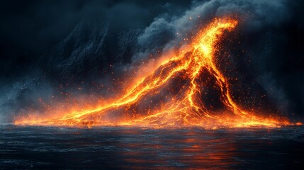 Fototapeta premium Volcano Eruption with Dramatic Lava Flow. Generative AI