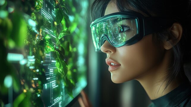 Futuristic Smart Orchard with Digital Holograms. Generative AI