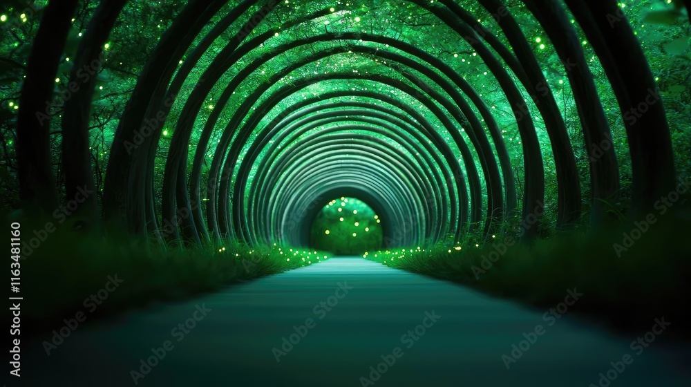 Aufkleber Mystical lush idea. A serene green tunnel formed by intertwining trees and soft light, inviting exploration.