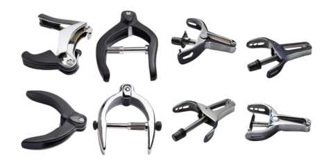 Assorted Clamps on Transparent Background