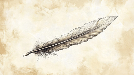 Feather quill vector sketch. Old literature and poet writing feather pen supply
