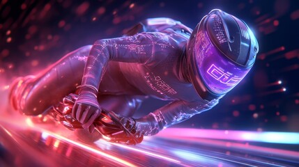 Futuristic Racer in a Neon World. Generative AI